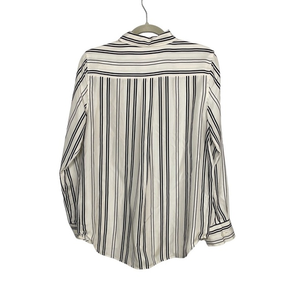 Everlane 100% Silk Blouse Black/White Stripes Classic Blouse Style Size 6 - Picture 2 of 10